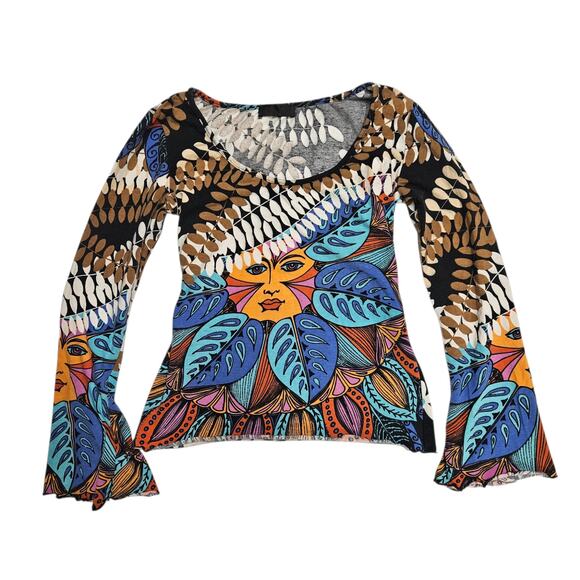 Other Tops - Euro Bell Sleeve Graphic Top Boho Made In Italy - Small